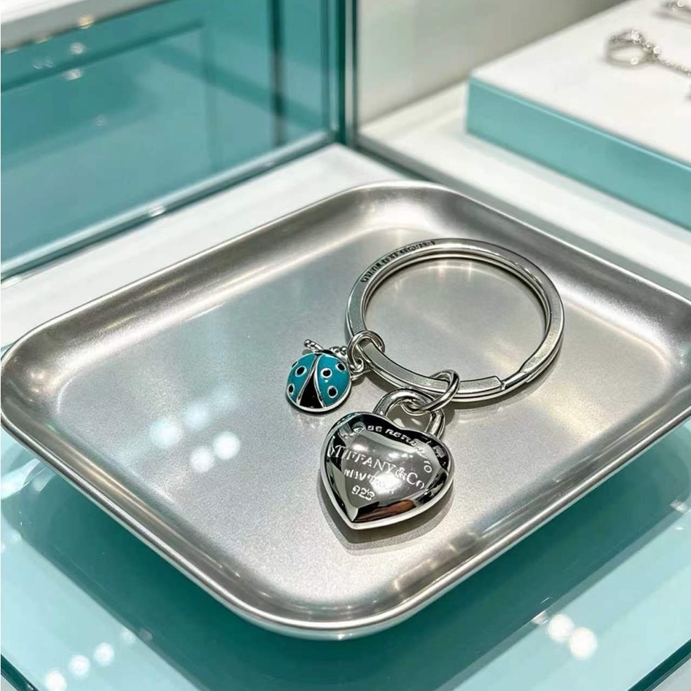 Tiffany & Co. Silver Heart Keyring with Turquoise Enamel Ladybug